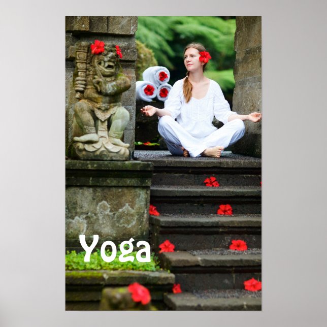 Young woman practices yoga poster (Front)
