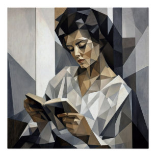 Young Woman Reading a Book Cubist Art Form Poster