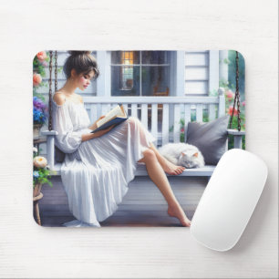 Young Woman Reading A Book Mouse Pad