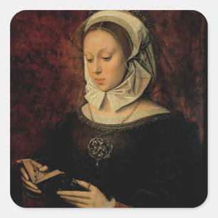 Young Woman Reading a Book of Hours (oil on panel) Square Sticker
