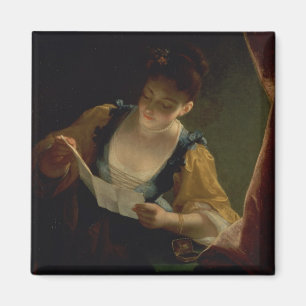 Young Woman Reading a Letter (oil on canvas) Magnet