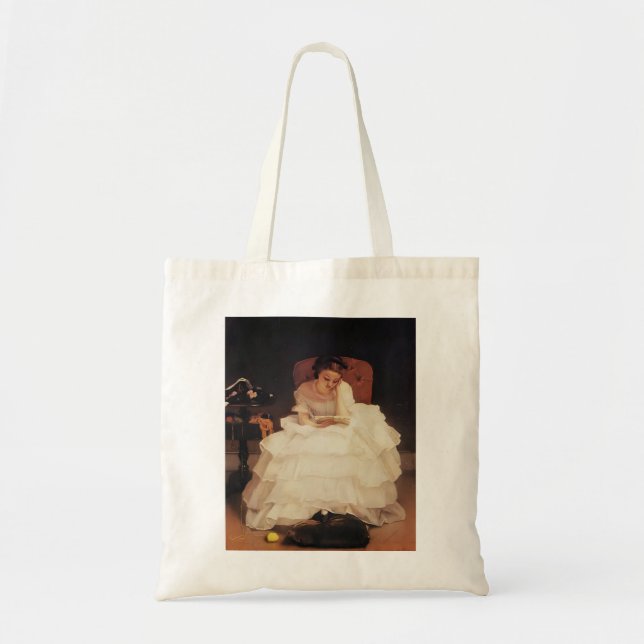 Young Woman Reading Painting Tote Bag (Front)