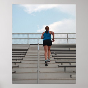 young woman running up steps poster