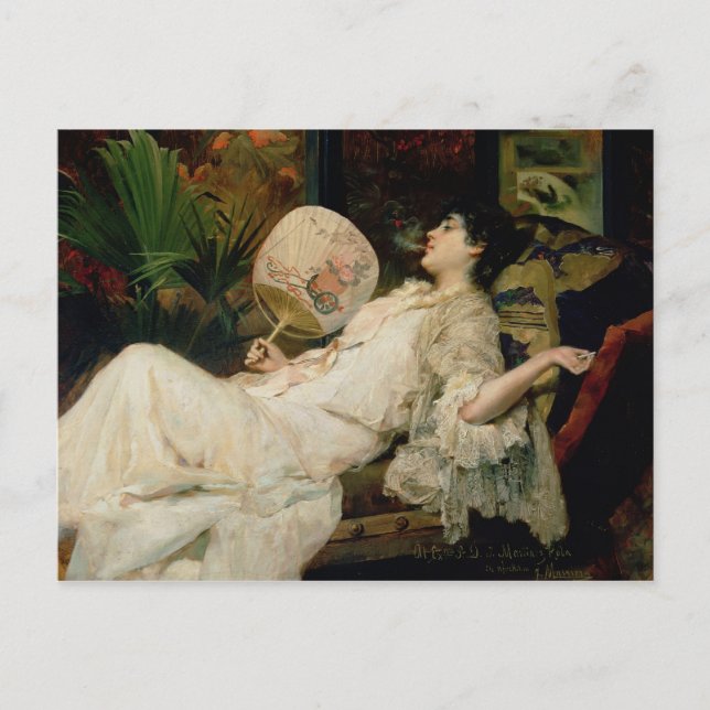 Young Woman Smoking, 1894 Postcard (Front)