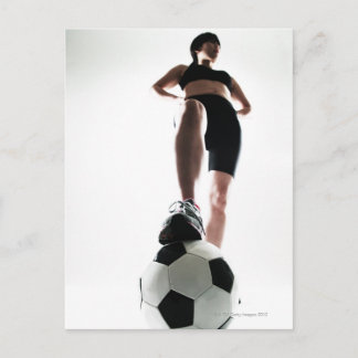 young woman training,football postcard