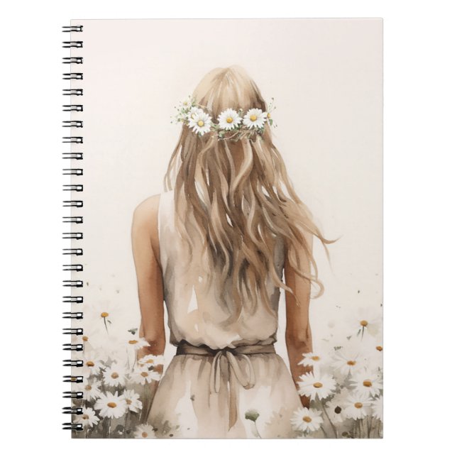Young Woman Watercolor In Daisy Field Notebook (Front)