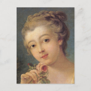 Young Woman with a Bouquet of Roses in detail Postcard