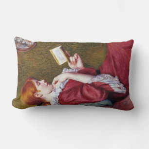 Young Woman With Red Hair Reading a Good Book Lumbar Cushion