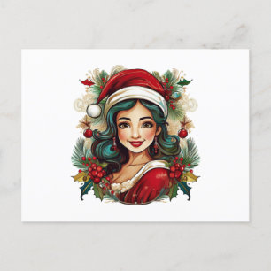 Young woman with santa claus clothes illustration postcard