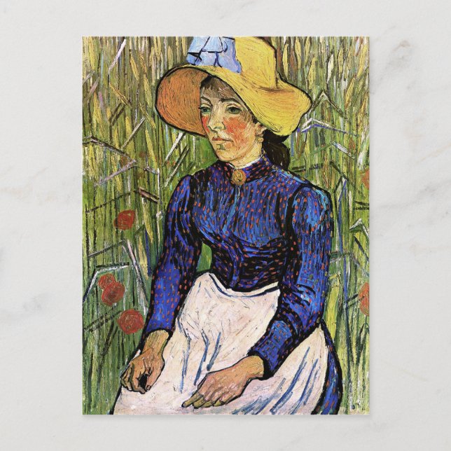 Young Woman with Straw Hat Van Gogh Fine Art Postcard (Front)
