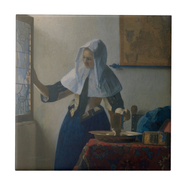 Young Woman With Water Pitcher Vermeer Art Puzzle Tile (Front)