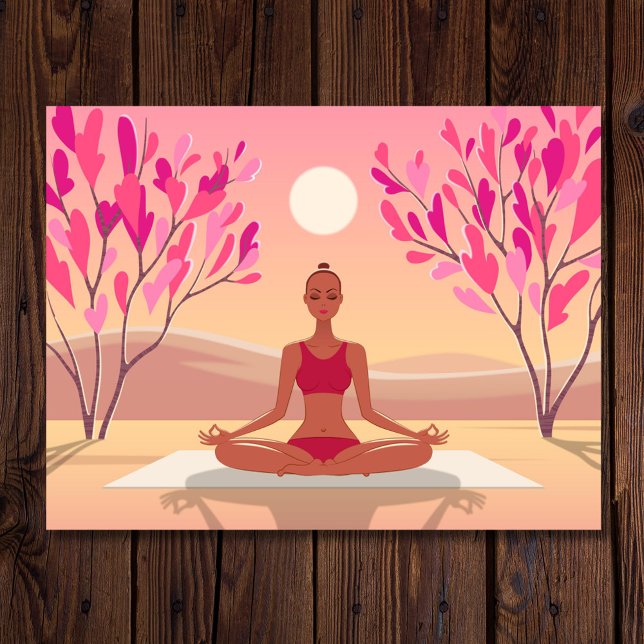 Young Woman Yoga Meditation Padmasana Pink Golden Postcard (Creator Uploaded)