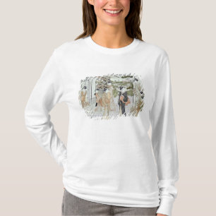 Young women with a basket of chrysanthemums T-Shirt