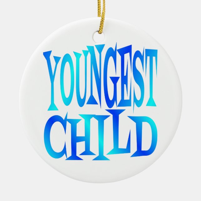 Youngest Child Text in Blue Ceramic Tree Decoration (Front)