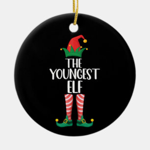 Youngest Elf Matching Family Christmas Party Ceramic Tree Decoration
