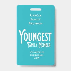Youngest Family Member Family Reunion ID Badge
