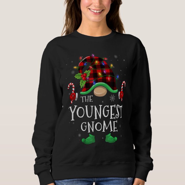 Youngest Gnome Buffalo Plaid Matching Family Chris Sweatshirt (Front)