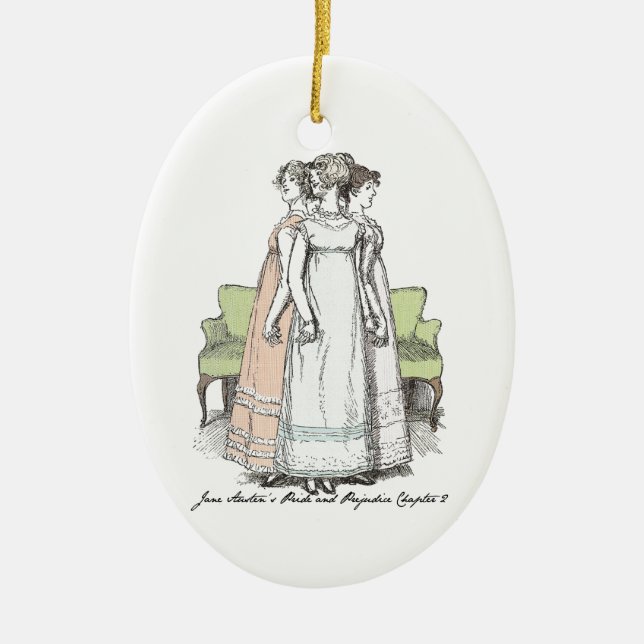 Youngest & Tallest, Jane Austen Pride & Prejudice Ceramic Tree Decoration (Front)