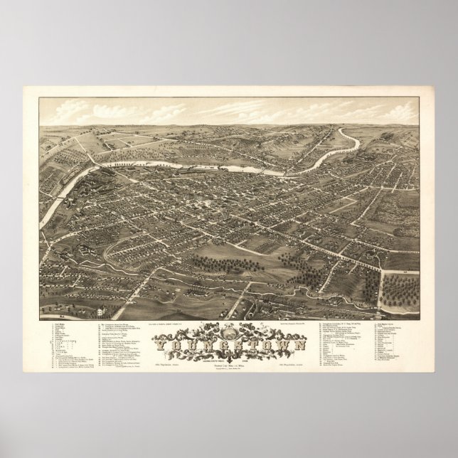 Youngstown Ohio 1882 Antique Panoramic Map Poster (Front)