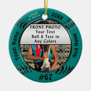 Your 2 Photos, 5 Text, Logo Softball Team Gifts Ceramic Tree Decoration