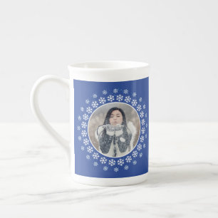 YOUR 2 PHOTOS & MONOGRAM Snowflake Frame mug