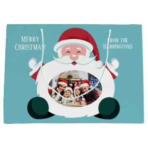 YOUR 2 photos & text custom Santa gift bag