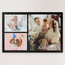 Your 3 Family Photos & Script Name on Black