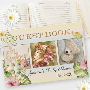 Your 3 Photos Cute Floral Baby Shower Guest Book