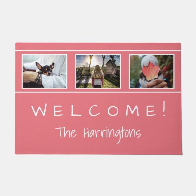YOUR 3 PHOTOS & TEXT door mats (Front)