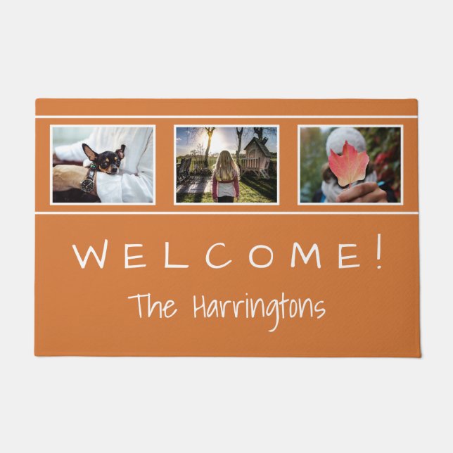 YOUR 3 PHOTOS & TEXT door mats (Front)