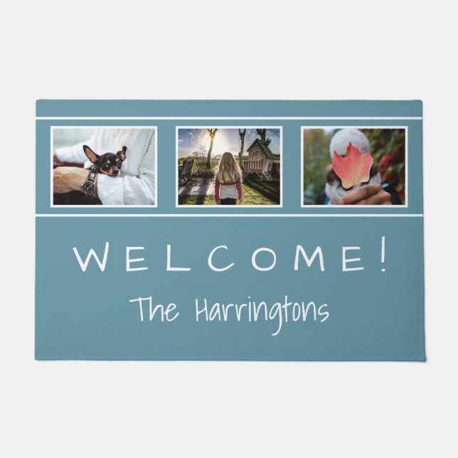 YOUR 3 PHOTOS & TEXT door mats (Front)