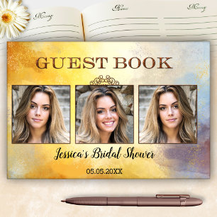 Your 3 Photos Watercolor Art Bridal Shower  Guest Book