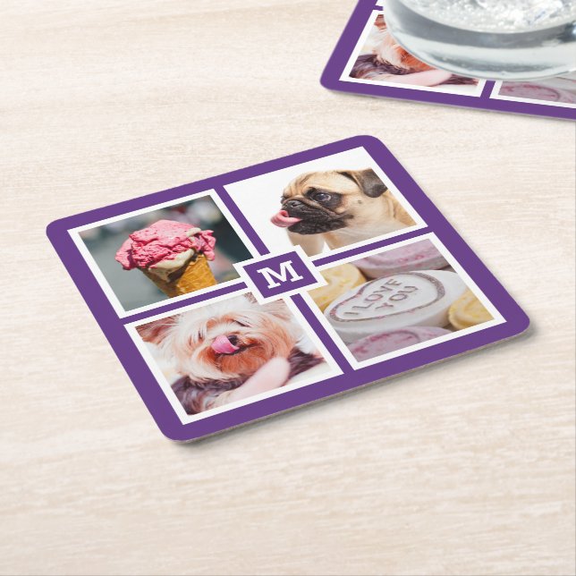 YOUR 4 INSTAGRAM PHOTOS & MONOGRAM coasters (Angled)