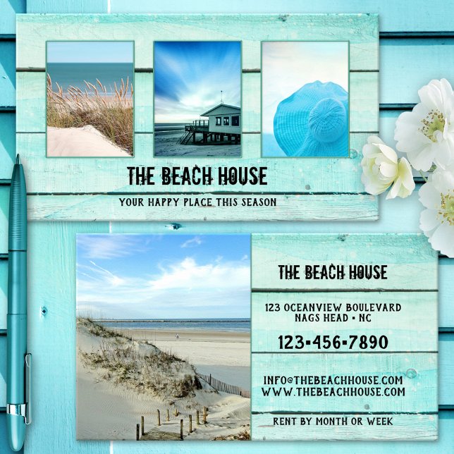 Your 4 Photos Aqua Turquoise Wood Portfolio  Business Card (Creator Uploaded)