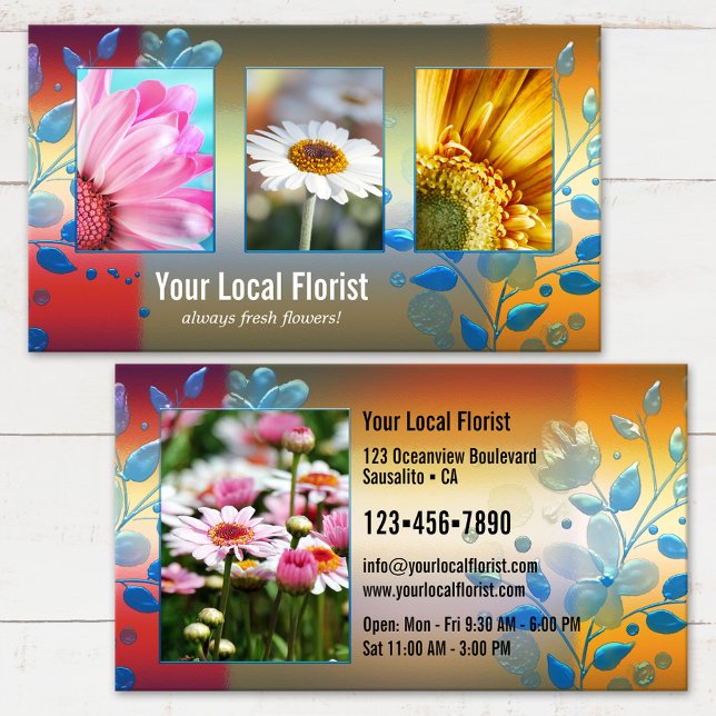 Your 4 Photos Colourful Flowers Florist Portfolio Business Card (Creator Uploaded)
