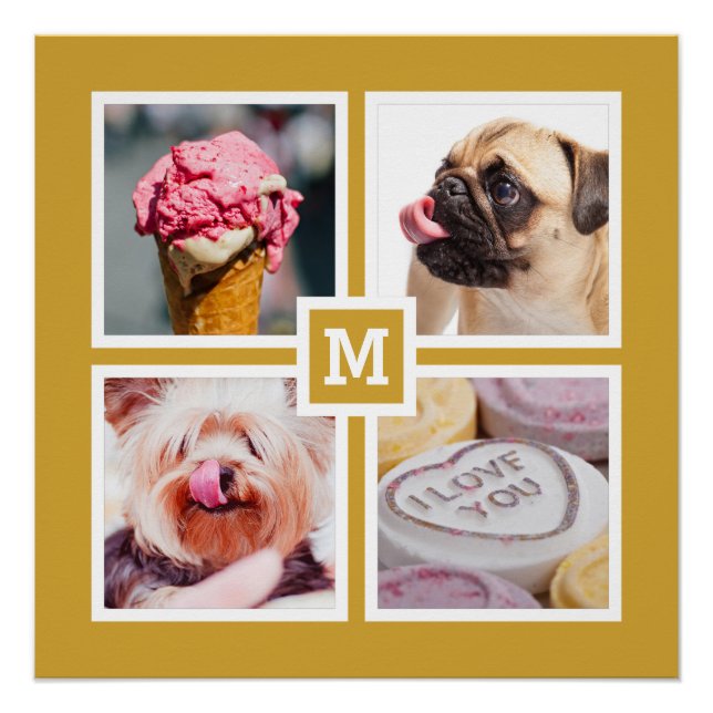 YOUR 4 PHOTOS & MONOGRAM custom poster (Front)