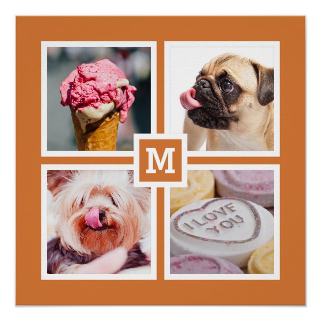 YOUR 4 PHOTOS & MONOGRAM custom poster (Front)