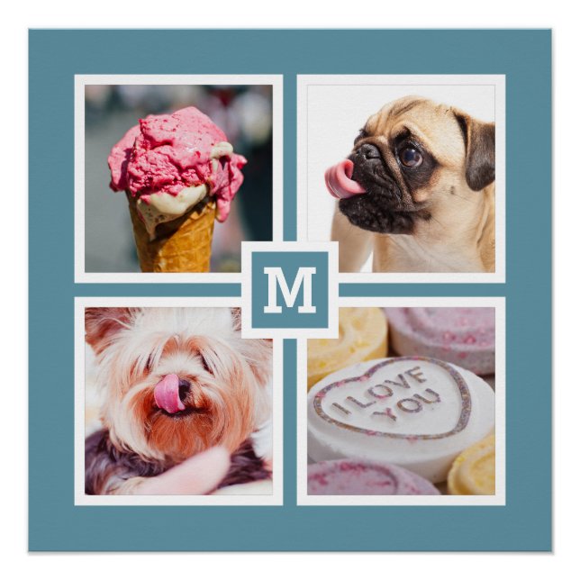 YOUR 4 PHOTOS & MONOGRAM custom poster (Front)