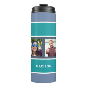 YOUR 4 PHOTOS & NAME Stripes Pattern tumbler