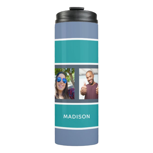 YOUR 4 PHOTOS & NAME Stripes Pattern tumbler (Front)