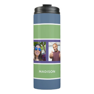 YOUR 4 PHOTOS & NAME Stripes Pattern tumbler