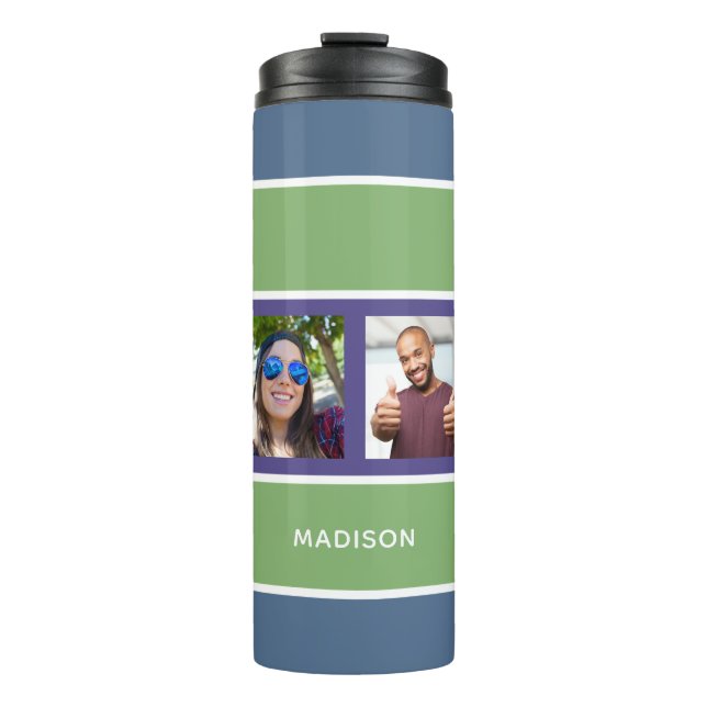 YOUR 4 PHOTOS & NAME Stripes Pattern tumbler (Front)