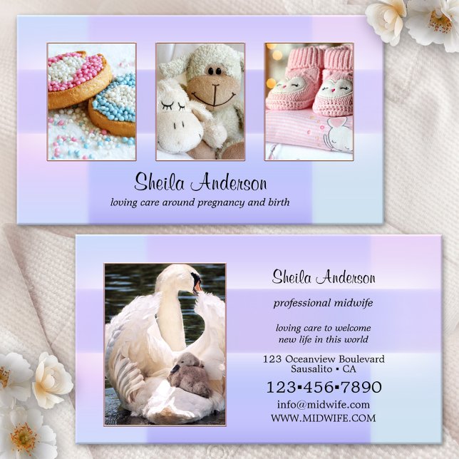 Your 4 Photos Pastel Doula Midwife Baby Services Business Card (Creator Uploaded)