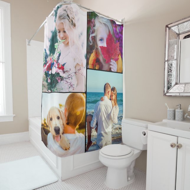 Your 4 Photos Rounded Frame Shower Curtain (In Situ)
