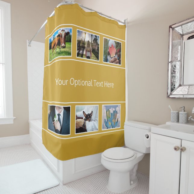 YOUR 6 PHOTOS & TEXT shower curtain (In Situ)