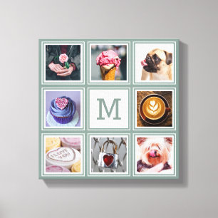 YOUR 8 PHOTOS, MONOGRAM & custom colour Canvas Print