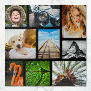 Your 9 Photo Jigsaw Puzzle Collage Framed Black