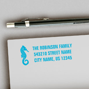 Your Address or Text Stylish Seahorse Pick Colour Self-inking Stamp