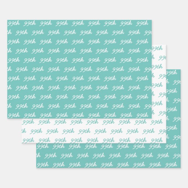 Your Age Custom Number Pattern - Teal and White Wrapping Paper Sheet (Set)