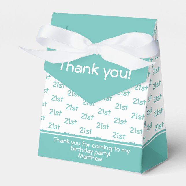 Your Age Offset Number Pattern - Teal/White Favour Box (Front Side)